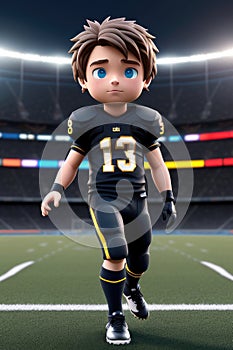 3d cartoon young american football in stadium background. Generative AI