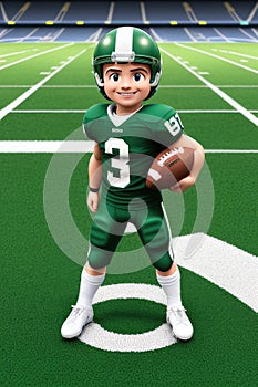 3d cartoon young american football in stadium background. Generative AI