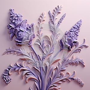 3d Carved Surface Floral Renderings On Pink Background