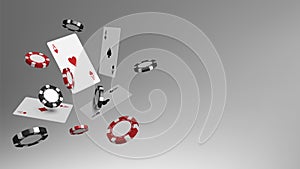 3D casino background, poker cards and playing chips, vector