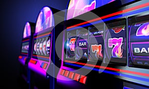 3D Casino Slot Machines Spin Close Up