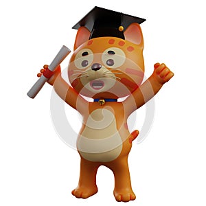 3D Cat Picture Design wearing a Graduation Hat