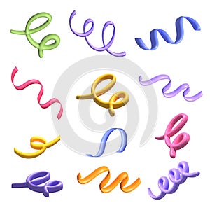 3D celebratory party confetti swirls ornaments set