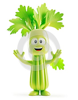 3D celery character with open arms in welcome gesture, white