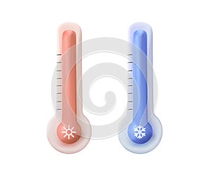 3D Celsius and fahrenheit icons meteorology thermometers measuring heat and cold, vector illustration. Thermometer.