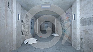 3D CG rendering of Abandoned hallway