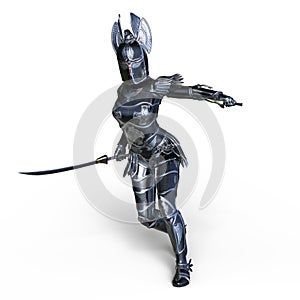 3D CG rendering of female swordman