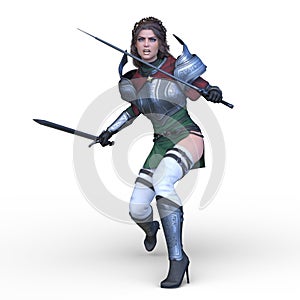 3D CG rendering of female swordman