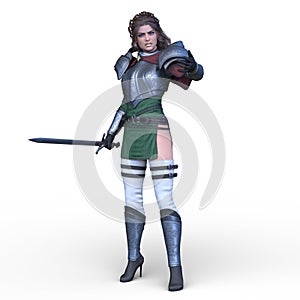 3D CG rendering of female swordman