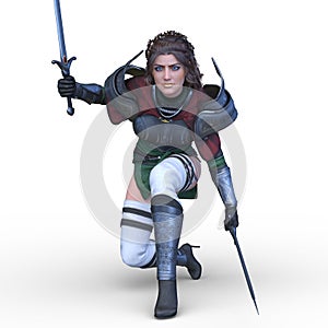 3D CG rendering of female swordman