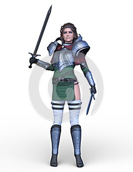 3D CG rendering of female swordman