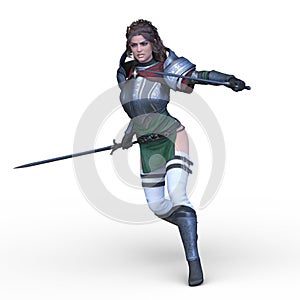 3D CG rendering of female swordman