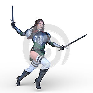 3D CG rendering of female swordman