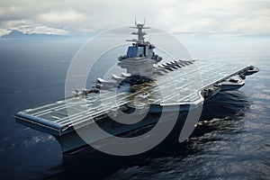 3D CG rendering of USS Midway. High resolution image. An aircraft carrier, AI Generated