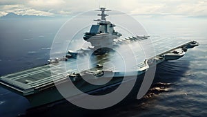 3D CG rendering of USS Midway. High resolution image. An aircraft carrier, AI Generated