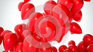 3D CGI footage of red balloons flying over white background. Perfect animation for holidays and celebrations