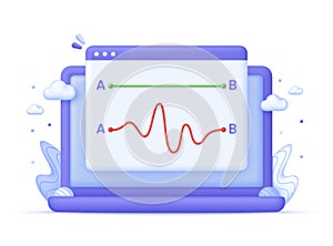 3D Chaos and easy simple way from point A to B on Computer. Concept of bad or good idea and correct or incorrect pathway