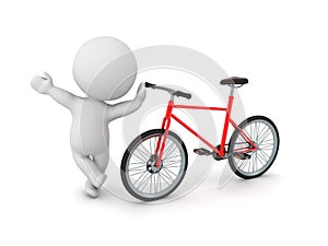 3D Characte leaning on red bicyle