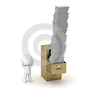 3D Character with Archive Cabinet and Many Papers