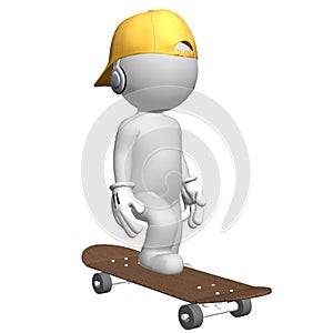 3d Character with baseball cap on skateboard