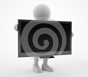 3d character with blank screen television