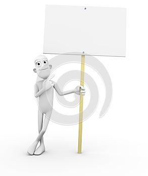 3D Character with blank sign