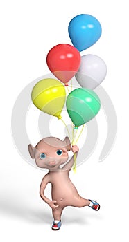 3d character cartoon mouse with balloons isolated 3d rendering