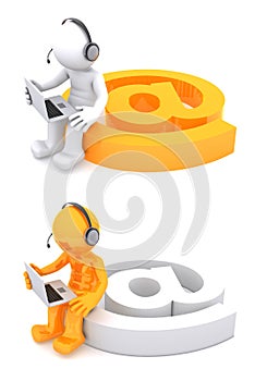 3D character with an e-mail sign