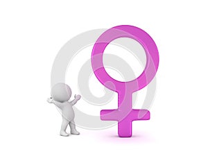 3D Character enthusiastic next to female gender sign