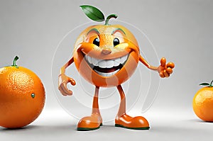 3D Character of a Grinning Orange with Vibrant Citrus Texture Standing Against a Monochromatic Backdrop