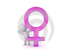 3D Character hiding behind female gender sign