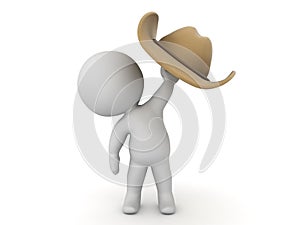 3D Character holding up cowboy hat