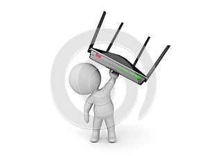 3D Character holding up router