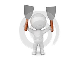 3D Character holding up two spackles