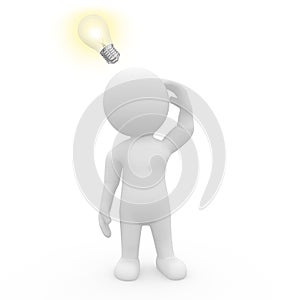 3D character with illuminated lightbulb