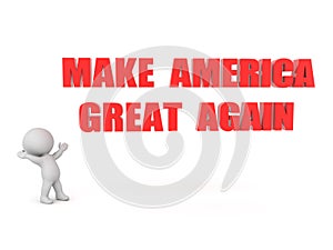 3D Character looking excited at Make America Great again text