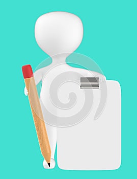 3d character , man with clipboard and pencil