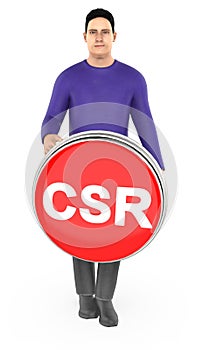 3d character , man and csr button