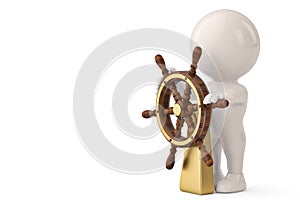 3d character man and at a helm helmsman.3D illustration.