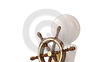 3d character man and at a helm helmsman.3D illustration.