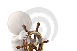 3d character man and at a helm helmsman.3D illustration.