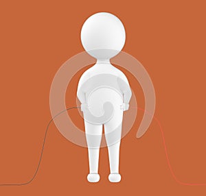 3d character , man holding wires from both ends / direction in hand