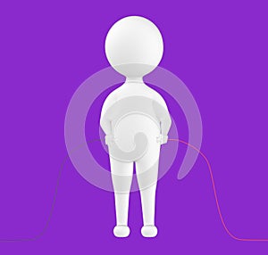 3d character , man holding wires from both ends / direction in hand