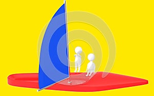 3d character , man sailing a boat