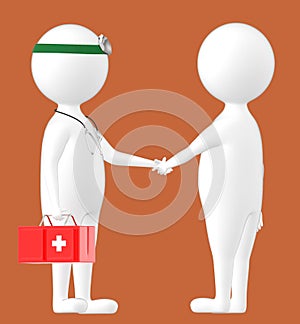 3d character , man shaking hand with a medical practioner , doctor