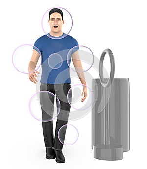 3d character , man and soap bubbles toy , soap bubbles everywhere