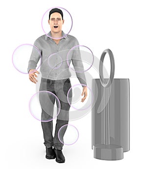 3d character , man and soap bubbles toy , soap bubbles everywhere