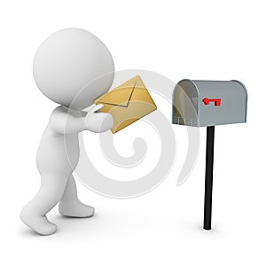 3D Character putting letter in mailbox
