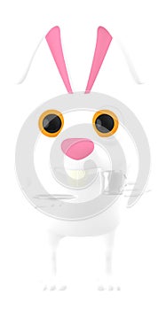 3d character , rabbit with cup and suace