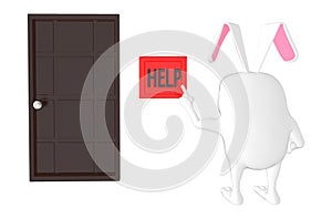 3d character , rabbit pressing help button